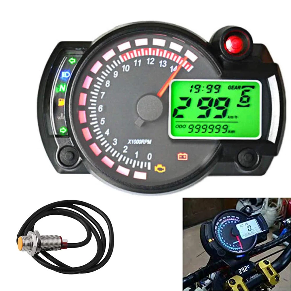 Bronze Universal Motorcycle Digital Gauge Speedometer Tachometer Odometer Oil Level Meter LCD Display Instrument Cluster 12V 