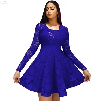 

New Mini Dress Long Sleeve V Neck Lace Dress Pleated Above Knee Sexy Dresses Night Clubwear Party Bandage Dress Elegant Vestidos