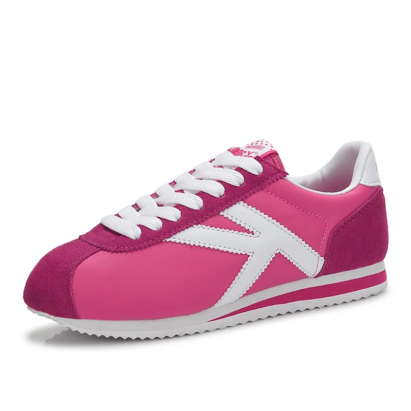 Rose red-white Мужская кожаная дышащая износостойкая Спортивная повседневная обувь; женские мягкие удобные кроссовки; мужские уличные кроссовки для фитнеса - Цвет: Rose red-white