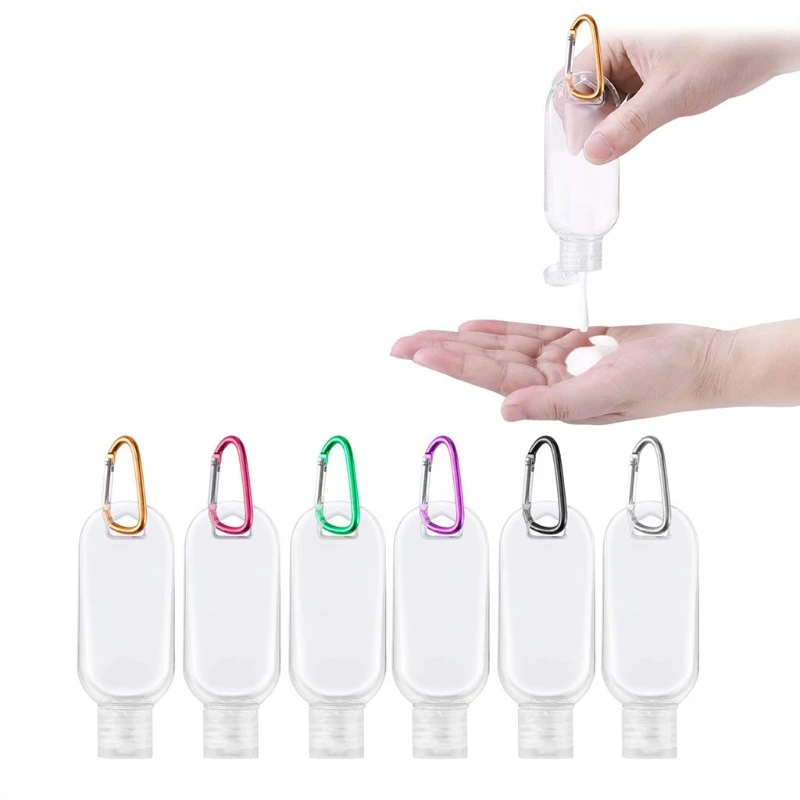 

6 Pcs/10 Pcs Portable Plastic Travel Empty Bottles Keychain 2oz/50ml Leakproof Refillable for various cosmetics, toiletries