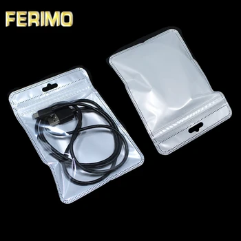 

2000pcs White Plastic Zipper Bags Packaging Zip Lock Resealable with Hang Hole Clear Front Charger Electronic Accessory 18 Sizes