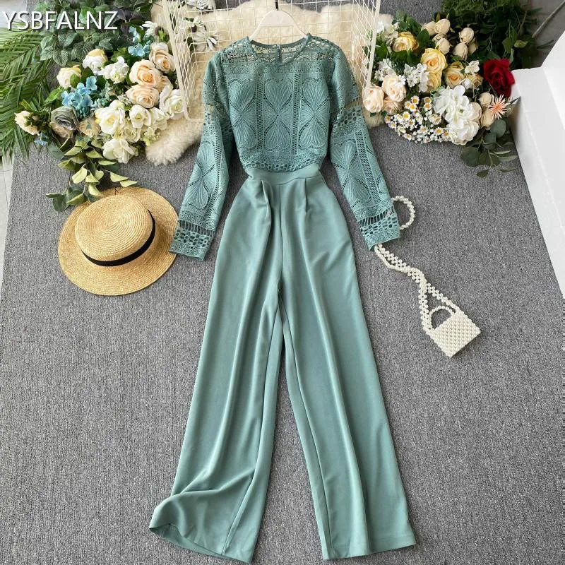 

Spring Fashion Hollow Lace Bodysuit Women Long Sleeve Patchwork Solid Black Jumpsuit Elegant New Autumn Romper For Woman Korean