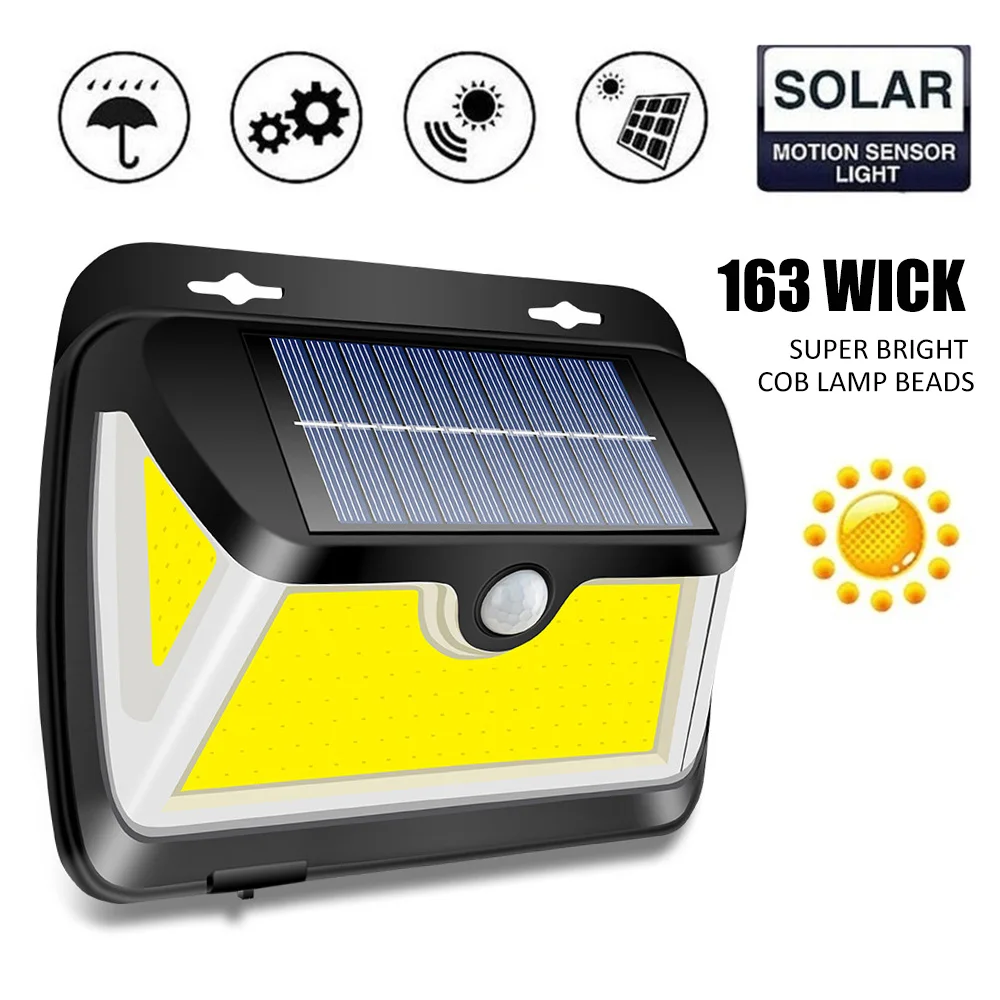 

163 COB LED Solar Light Available in Extreme Weather PIR Motion Sensor Lamp IP65 Waterproof Wide Angle Outdoor Garden Light
