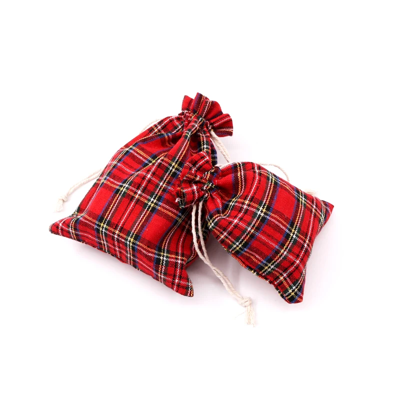 New 10x14/13x18cm Plaid Stripes Packaging Bag Cotton Bags 5 pieces Joyous Red Gift Jewelry Packing Shopping Bag&Pouch Wholesale