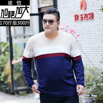 

Men Autumn Plus Fat Plus Size Trend Personality Spell Color Long Sleeve V Collar Sweater Fat Special Body Knitting Shirt
