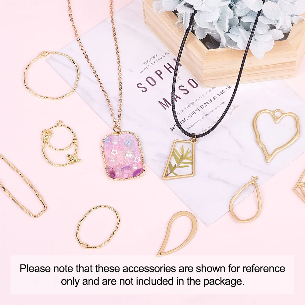 100Pcs Alloy Open Back Bezel Pendants Charms Heart Ring Drop Geometry Frame For DIY UV Epoxy Resin Pressed Flower Jewelry Making