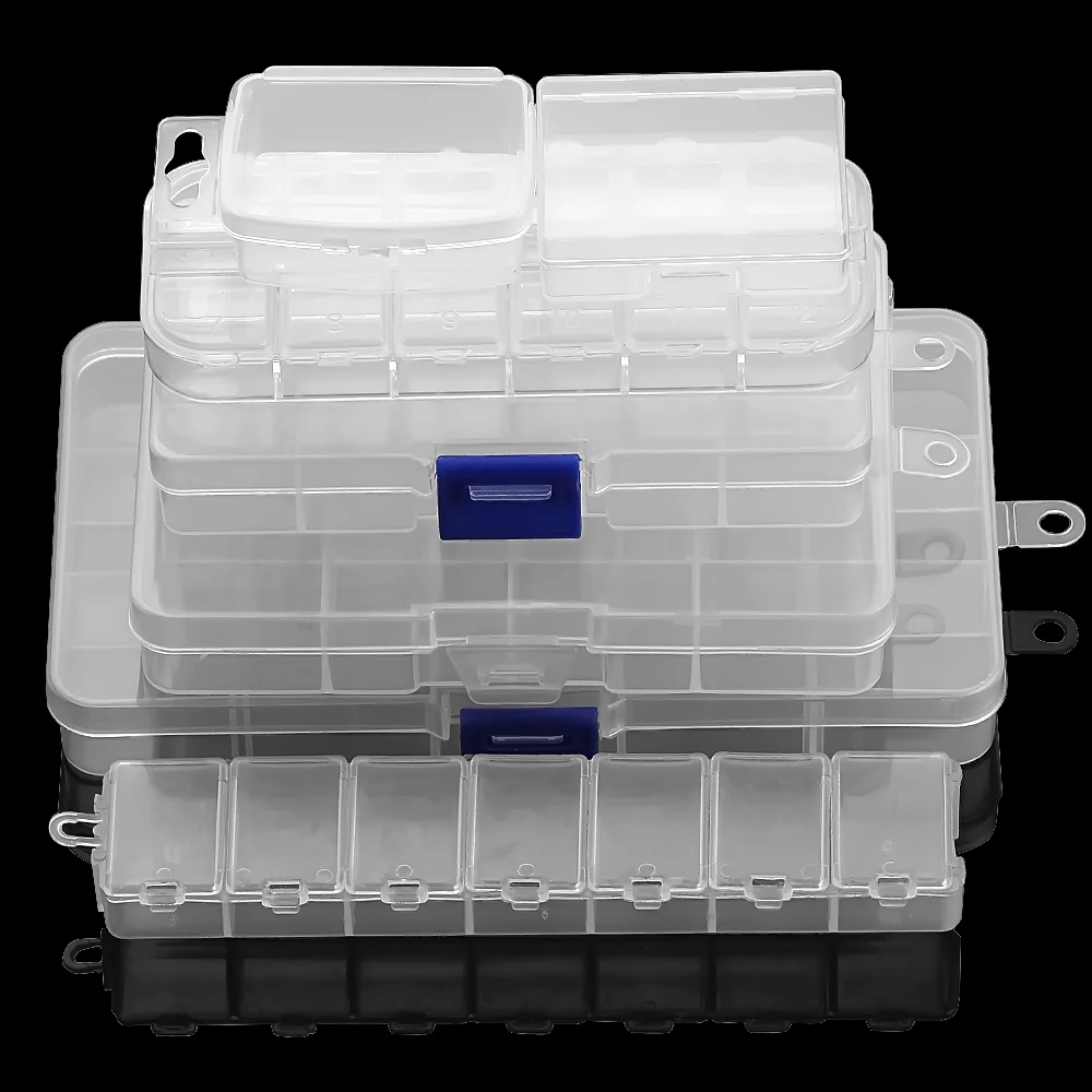 

Adjustable Compartment Plastic Storage Box Transparent Jewelry Earring Beads Screw Holder Case Display Organizer Container