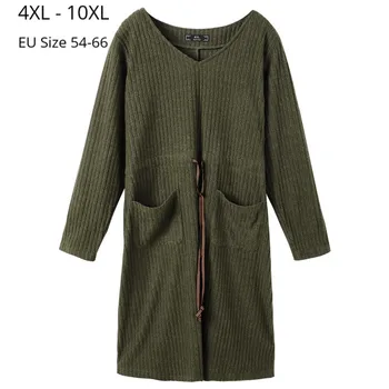 

Plus Size 10XL 8XL 6XL 4XL Long Sleeves Women Autumn Dress Femme Elegant V Neck Sliming Dresses
