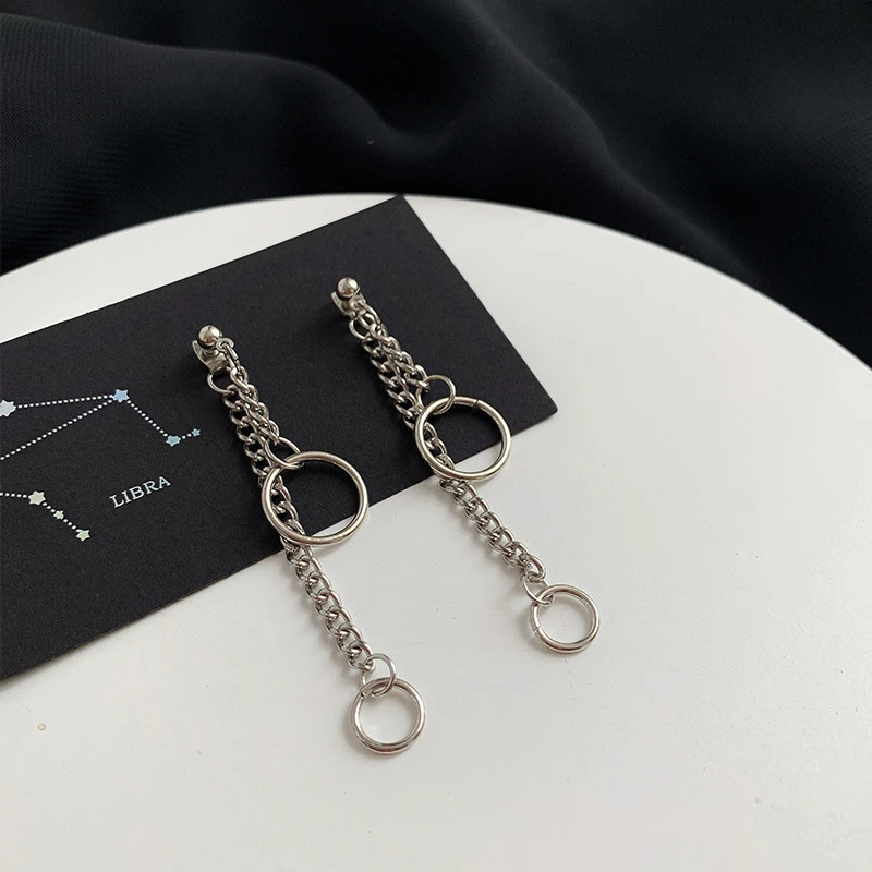 Silver Новейший в стиле панк минималистичные металлические цепочки Серьги Геометрические ретро круглые серьги для женщин модные серьги ювелирные изделия лучшие подарки - Окраска металла: Silver