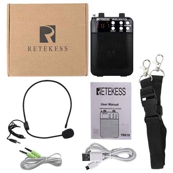 Retekess-megafone tr619, portátil, 3w, gravação fm, amplificador