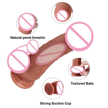 Simulation Dildo Realistic Fake Foreskin G spot Stimulate Soft Silicone Penis Soft Huge Dick Suction Cup Masturbation Sex Toys 4