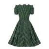 2022 Green Vintage Retro 50s 60s Women Dress Polka Dots Printed Short Sleeve Turn Down Collar Rockabilly A Line Party Jurken ► Photo 2/6