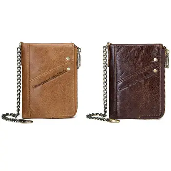 

RFID Mens Genuine Leather Double Zipper Pocket Bifold Coin Wallet with Anti-Thef M6CC