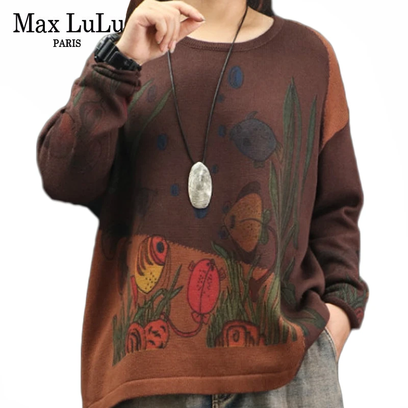 Max LuLu/2019 модная Корейская одежда женские шерстяные пуловеры в стиле панк женские зимние теплые свитера с принтами повседневные хлопковые