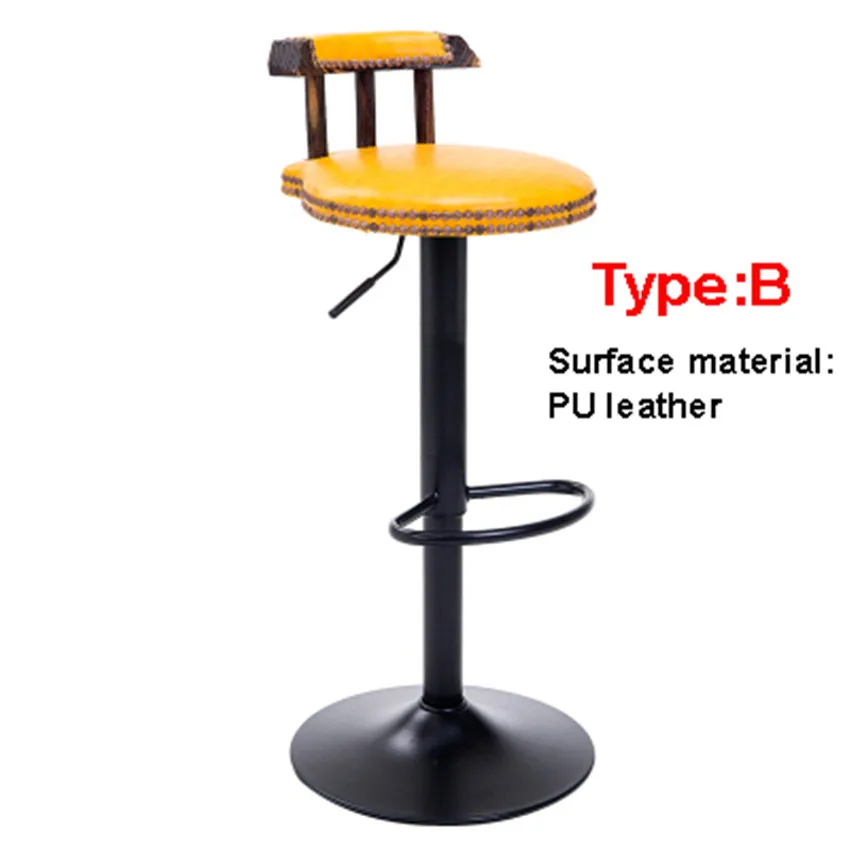 B Type Yellow Ретро подъемный поворотный барный стул на стойке вращающийся 60-80 см регулируемый по высоте барный стул из искусственной кожи мягкая подушка высокий табурет - Цвет: B Type Yellow