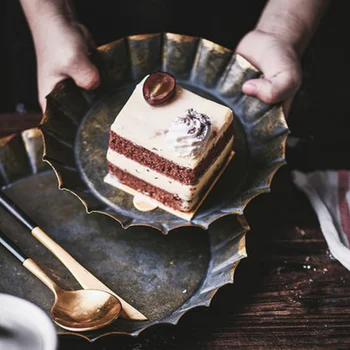 

Metal Tray Round Iron Tray Rustic Retro Tray for Home Church Wedding Decoration Unique Floral Rim Handcrafted Vintage Antique