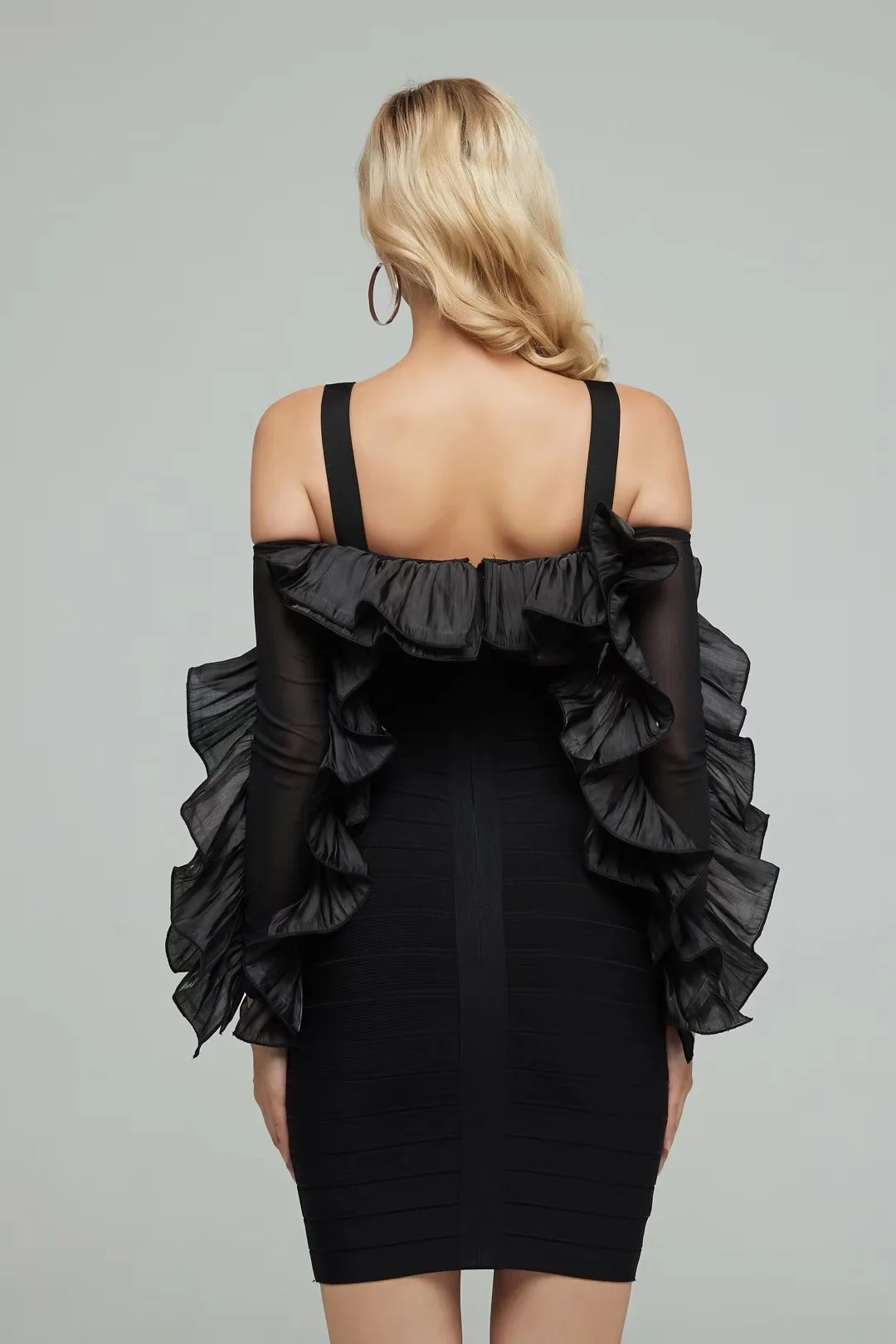 Vestidos, женское сексуальное модное черное Бандажное платье с длинным рукавом и открытыми плечами, дизайнерские вечерние платья знаменитостей, Vestido