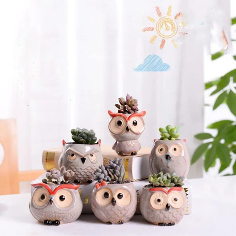 6 Pcs-set Mini Owl Flowerpot Plant Flower Pot Home Office Decor Planter Succulent Cactus Bonsai Plant Holder Garden decoration (3)