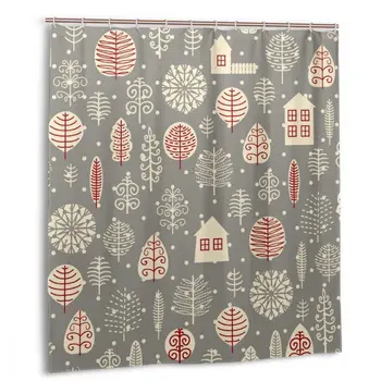 

CHARM HOME Christmas Pattern Plastic Shower Curtain 66x72 In with free hooks Customized Bathroom Decorative Waterproof Polyester