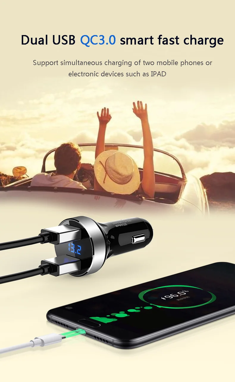 Автомобильное зарядное устройство с 2 usb-портами 3,1 А, ЖК-дисплей, быстрое автомобильное зарядное устройство с двумя портами USB 12-24 В, адаптер питания для путешествий, аксессуары для автомобиля