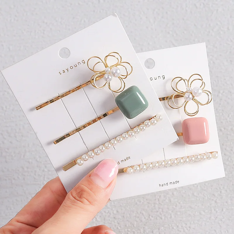 100 компл./лот 3 шт./компл. DIY простой мульти пирсинг цветы Заколки для волос костюмы заколка для волос с жемчугом Инструменты для укладки волос аксессуары HA1391