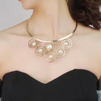 

Alloy Torque Choker Necklaces For Women Simulated Pearl Big Collar Statement Necklace Fashion Jewelry Gift UKMOC