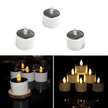 

High Quality Waterproof Solar Powered LED Candles Flameless Electronic Tea Lights Lamp Festival Wedding Romantic Decor Drops 3PC