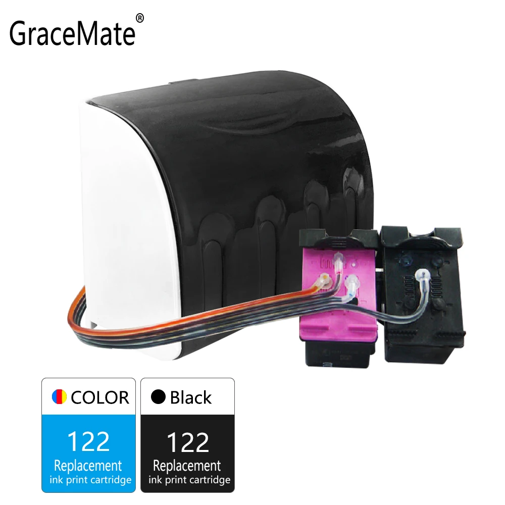 

GraceMate 122 CISS Bulk Ink Compatible for HP 122 for Deskjet 1000 1050 2000 2050 3000 3050A 3052A 4500 5530 4630 4632 Printer