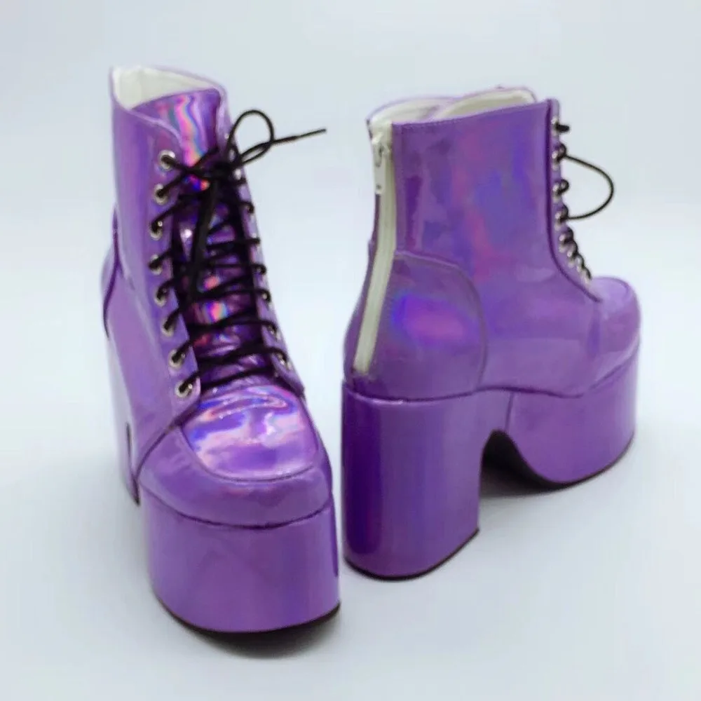 Pearl-Purple-High-Platform-Punk-Ankle-Boots-Lace-up-Back-Zip-Plus-Size-Custom-3