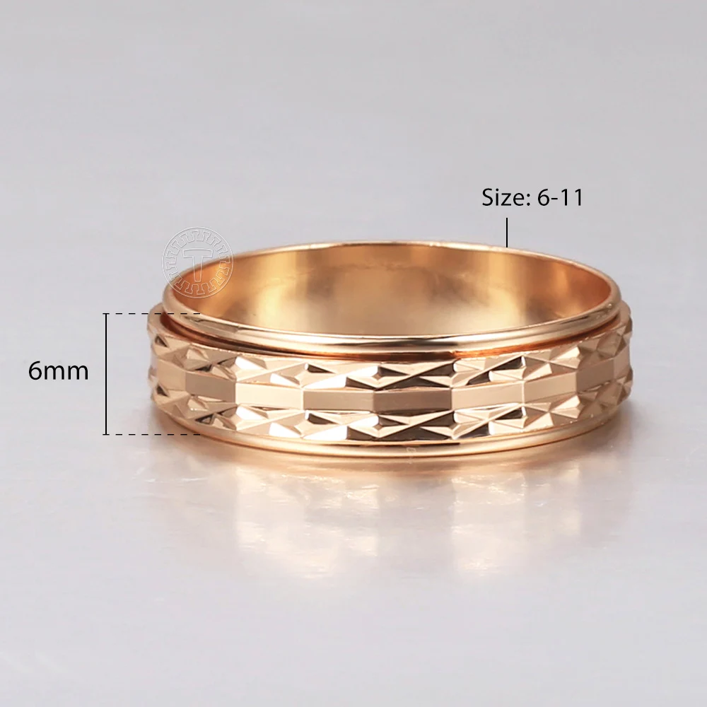 Spinner Rings gold color rings gold color ring finger ring fidget spinner ring wedding rings wedding ring 6mm Women 585 Rose Gold Color Pattern Rotatable Carved Anxiety Ring