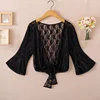 Summer Blouses For Women 2020 Woman V Neck Tie Waist Blouse Shirt Chiffon Black Ruffle Sleeve Top Lace Beach Blouse Cover Up 6