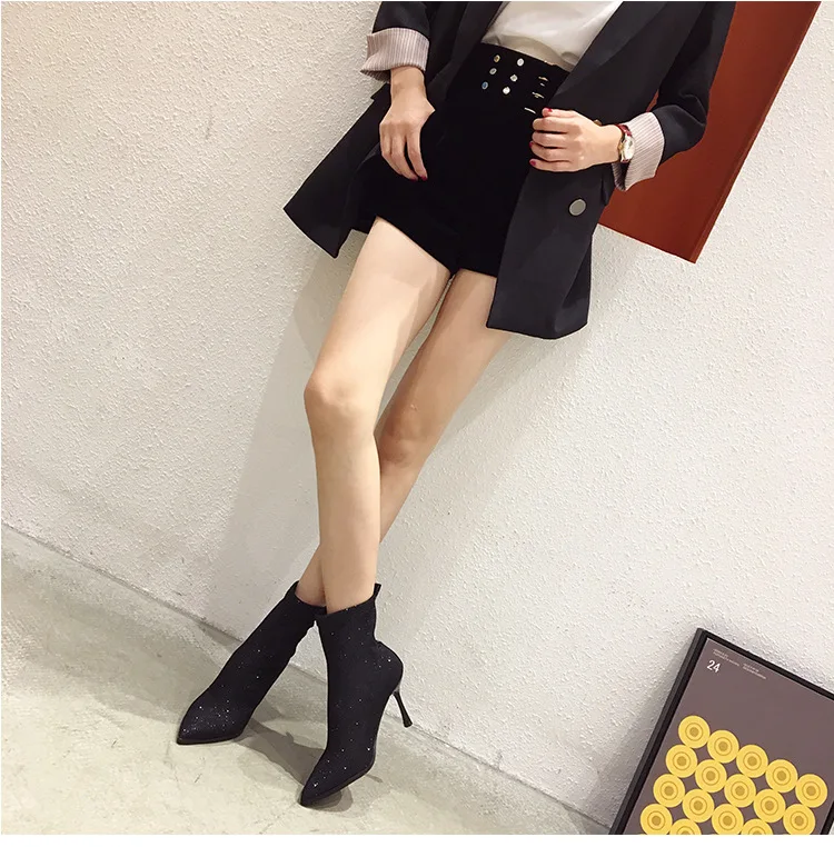 Pointy Boot Women's Boots Autumn Shoes Booties Ladies Boots-women Lace Up Winter Footwear Pointe Mid Calf High Heel Mid-Cal