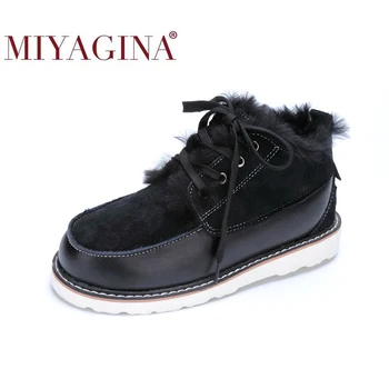 

MIYAGINA 2020 New Fashion Vintage Men Lace-Up Genuine Leather Natural Fur Snow Boots Men Waterproof Casual Ankle Boots