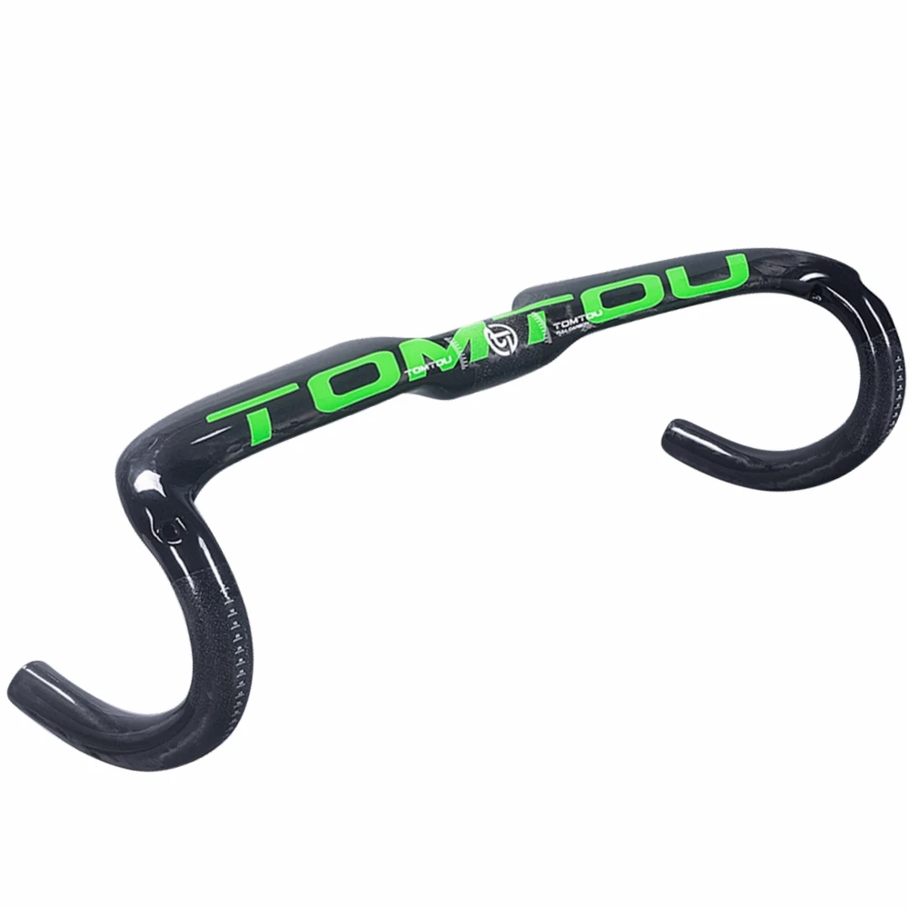 TOMTOU Carbon Fibre Road Bicycle Handlebar+ Seat Tube+ Stem Carbon Aero Handlebar Sets Bike Parts Glossy Green- TS4T15