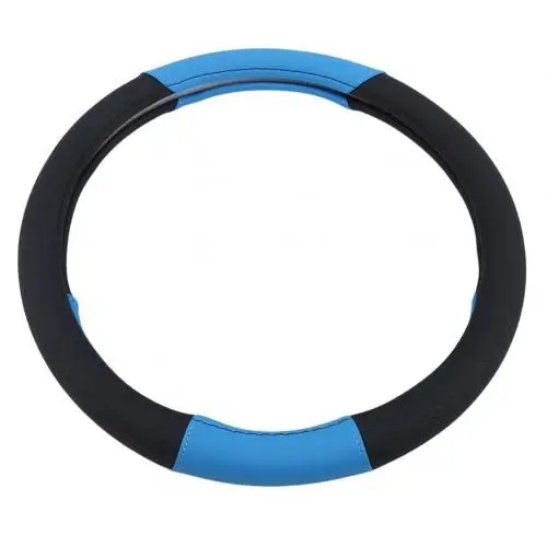 Black Blue Стильный 38 см дышащий кожаный чехол для рулевого колеса автомобиля аксессуары для салона автомобиля бутик - Название цвета: Black Blue