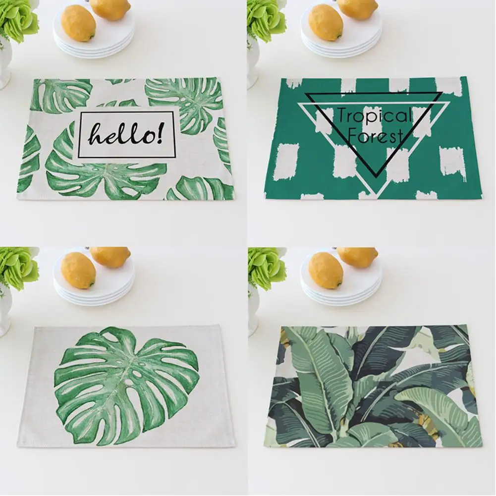 Modern Green Plant Leaves Pattern Place Mat Table Teacup Heat Insulation Pad Environmentally friendly reusable | Дом и сад