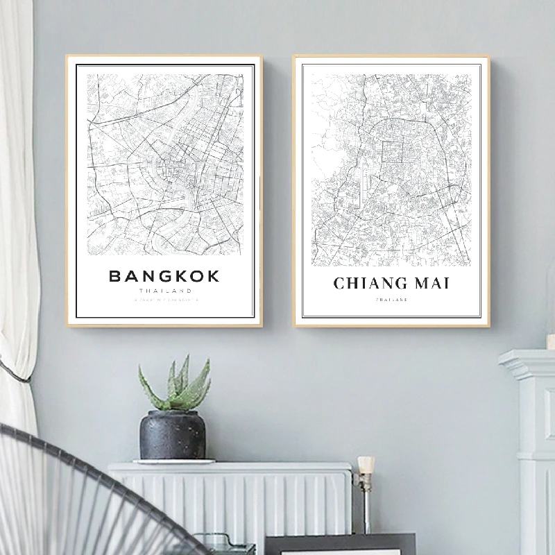 Home & Living Wall Decor Wall Hangings Thailand Gift Bangkok City Map