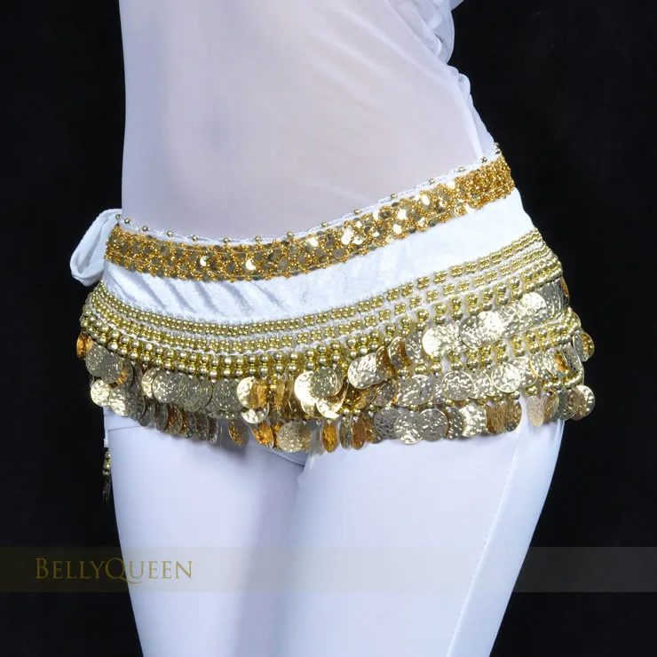 New Hot Sale Women Belly Dance Costumes indian dance belt bellydance waist chain hip scarf women girl dance with 248 gold coin - Цвет: White