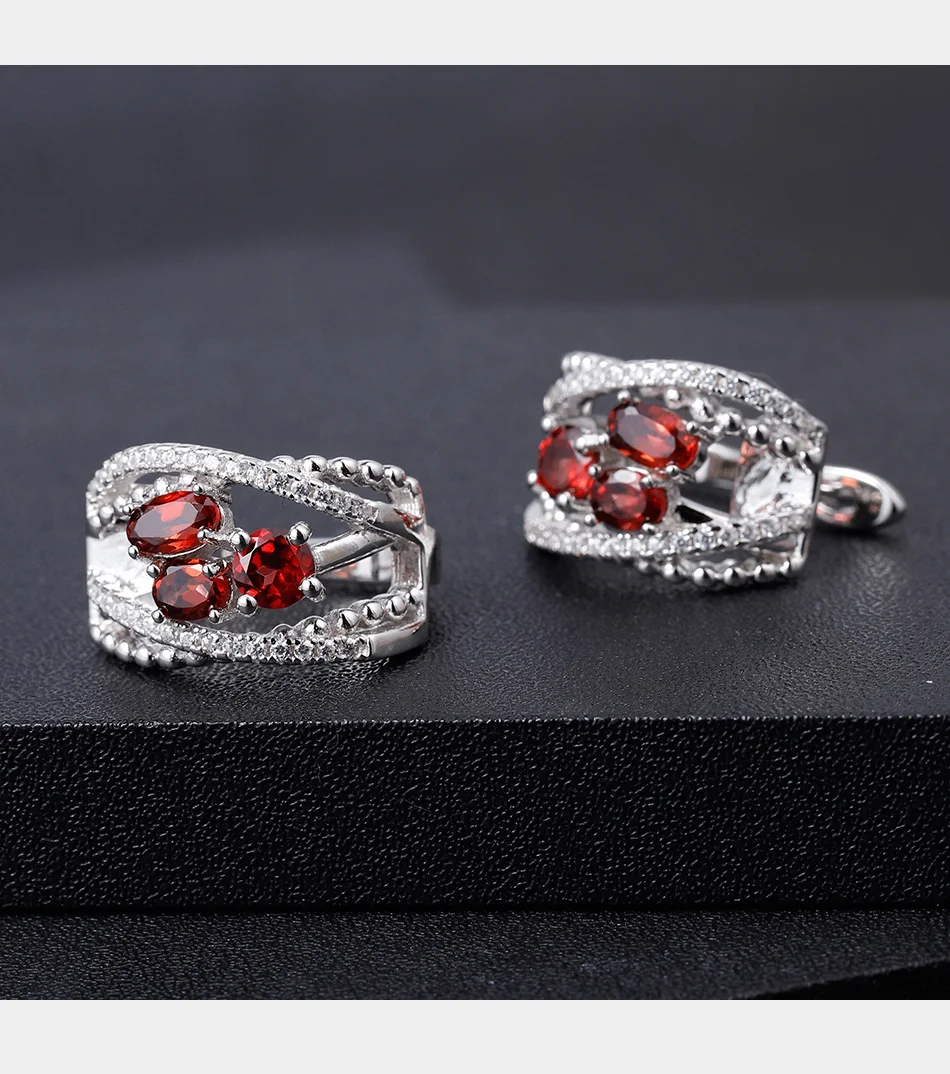GEM'S балетные 925 пробы серебряные серьги с камнем рождения 1.78Ct натуральный красный гранат Модные клипсы для женщин хорошее ювелирное изделие