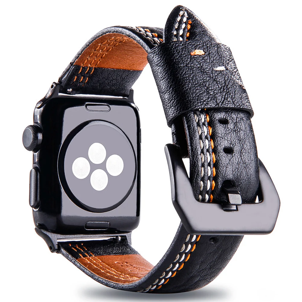 Ремешок из натуральной кожи для Apple Watch 4, 40 мм, 44 мм, серия 5, 4, 3, 2, сменный ремешок iwatch 38 мм, 42 мм