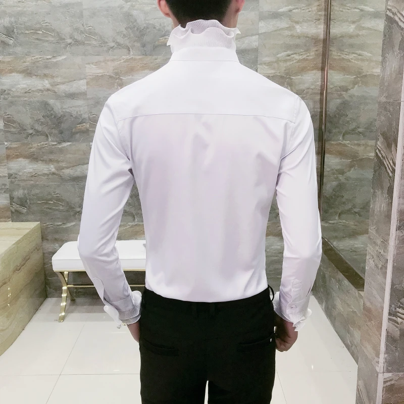 С кружевным воротником; рубашка-смокинг; уникальный дизайн; Винтаж WeddingShirt с длинным рукавом, Облегающая рубашка в готическом стиле Для мужчин Chemise Homme Camicia Uomo