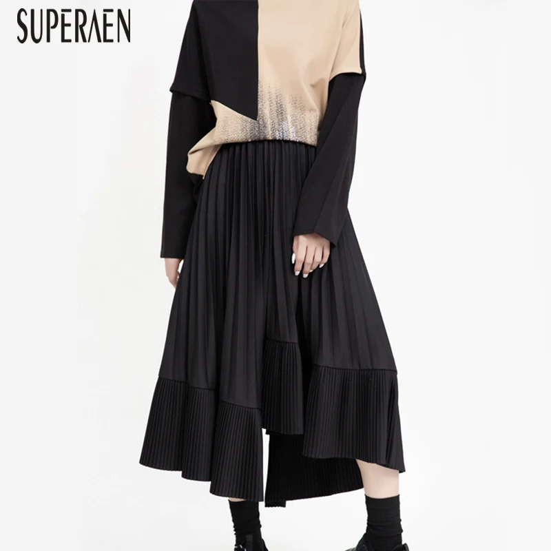 SuperAen, Европа, осень, новые юбки для женщин, модные, повседневные, хлопковые, женские юбки, одноцветные, дикие юбки для женщин