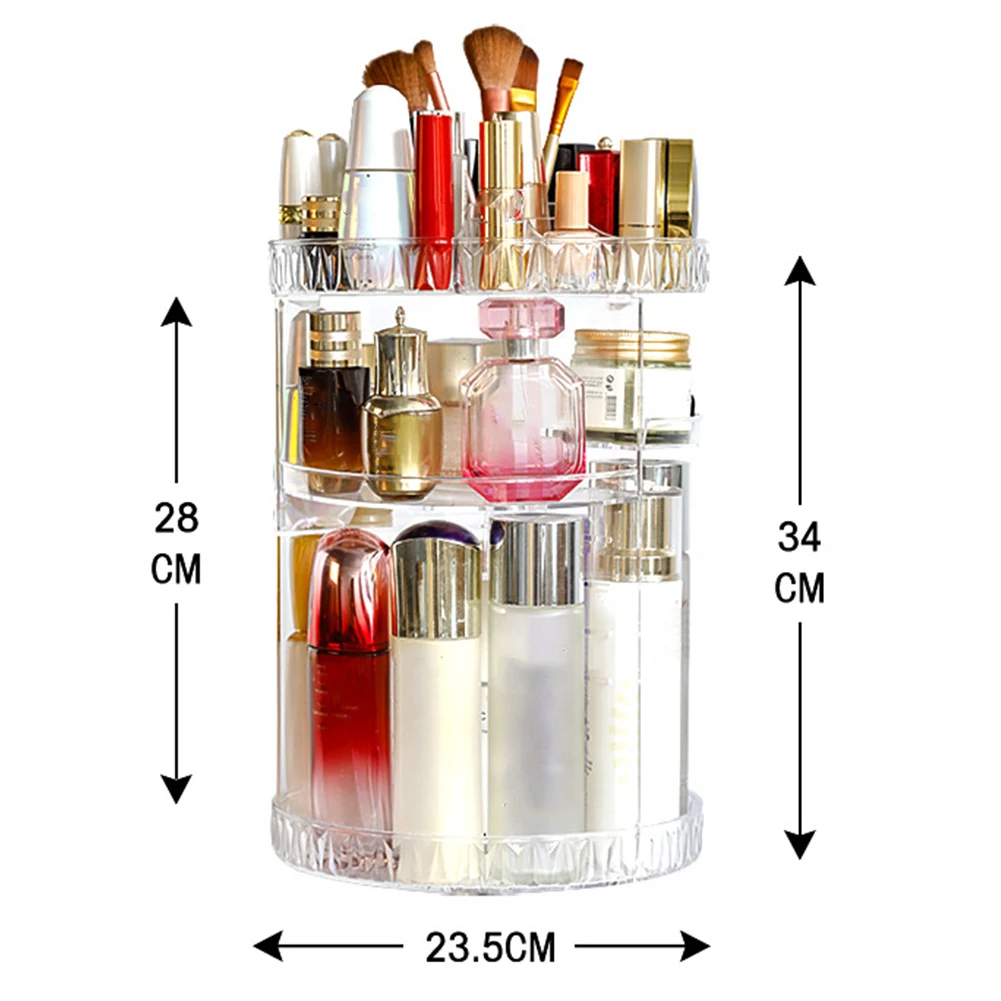 Plastic Clear Rotating Makeup Organizer 3-tier Acrylic Clear Cosmetic Storage Case Makeup Skincare Display Spinning Rack 6