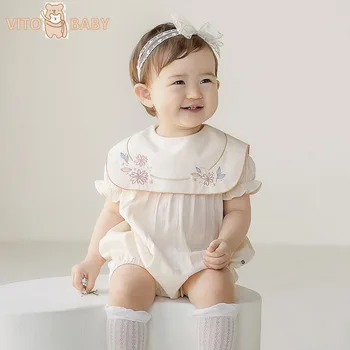 

VITO Baby Newborn Baby Romper Embroidery Baby Girl Clothes Baby Girl Romper 1st Birthday Party Princess Clothes Toddler Jumpsuit