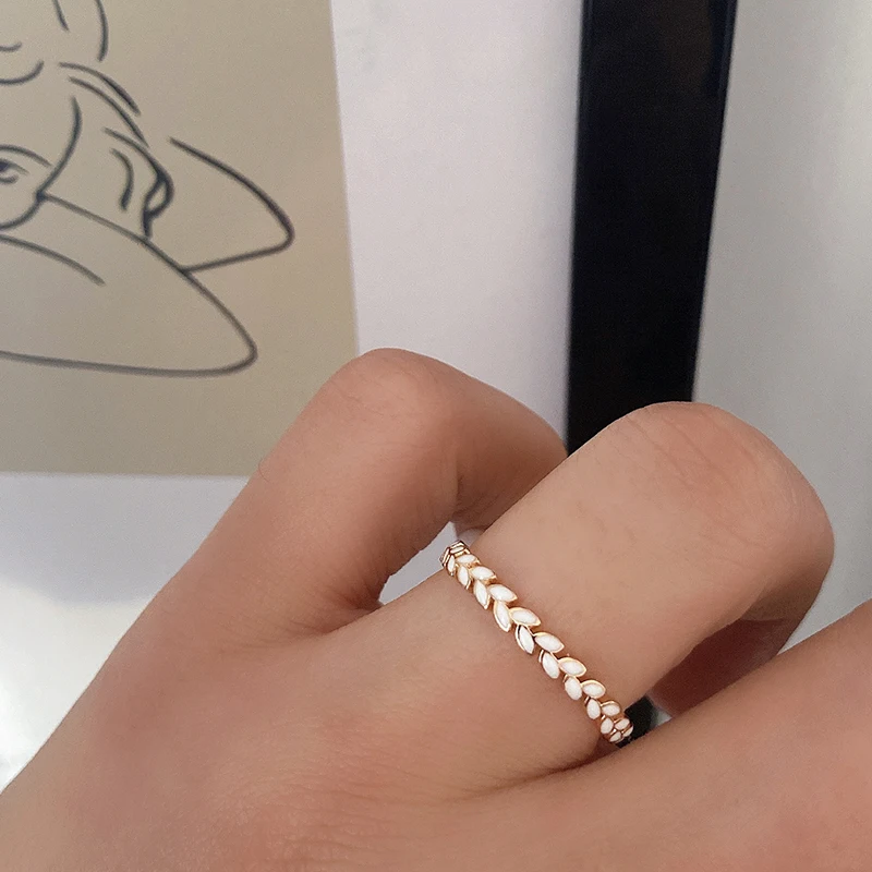 Kinel  موضة 585 خاتم من الذهب الوردي للنساء رائعة الكورية الأبيض المينا ليف خواتم العروس الزفاف غرامة مجوهرات بالجملة