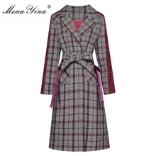 MoaaYina модное дизайнерское шерстяное пальто зимнее женское с длинным рукавом на шнуровке элегантное теплое шерстяное пальто