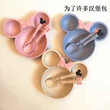 

Children Mickey Wheat Bowl Cartoon Cute Tableware Set Spoon Baby Interesting Dish Fruit