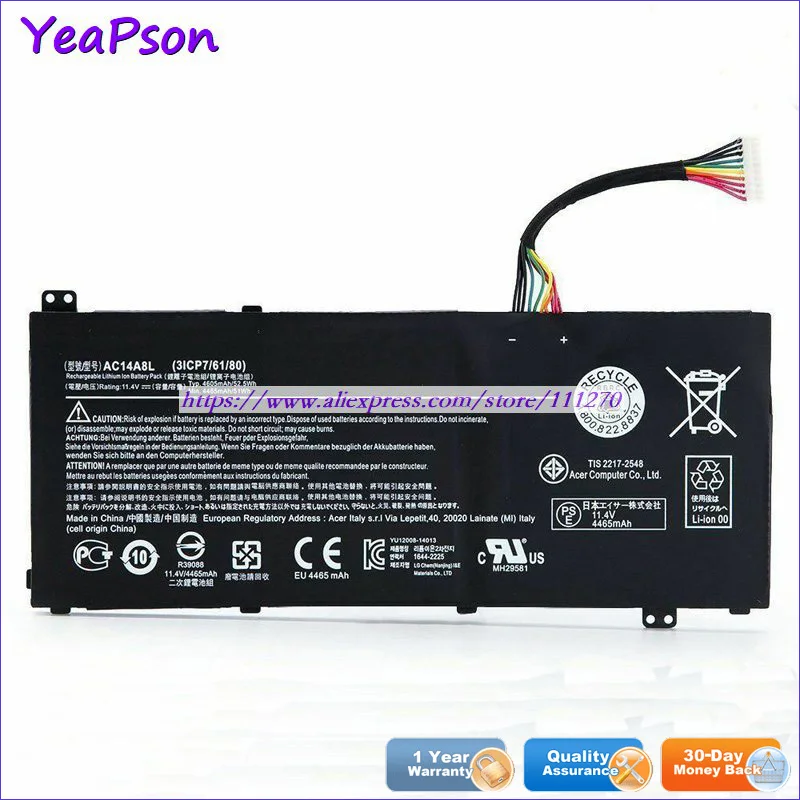 Yeapson 11 4 в 4600 мАч Подлинная батарея для ноутбука AC14A8L Acer Aspire|Аккумуляторы