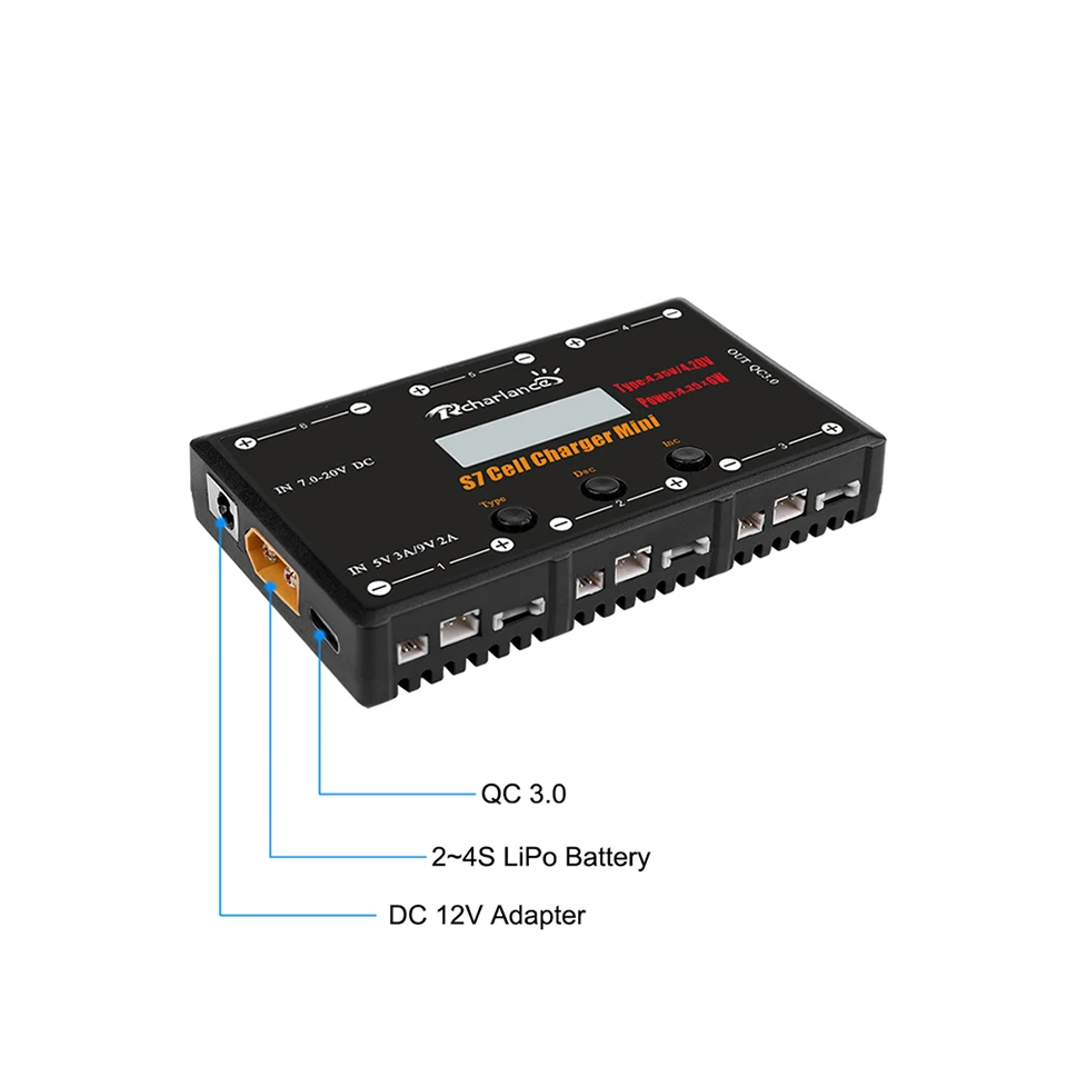 6 канальное зарядное устройство 1S LiPo 4 35 Вт Type C QC 3 0 XT60 2 4S DC вход W/MCX Mcpx MOLEX порт для FPV