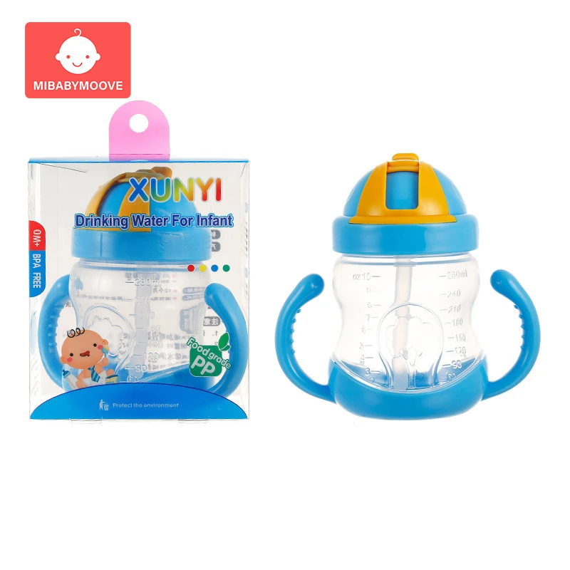 

280ml Baby Straw Cup PP Flip Lid Baby Learning Drinking Cup with Double Handle Leakproof kids Child Training Water Bottle Cups